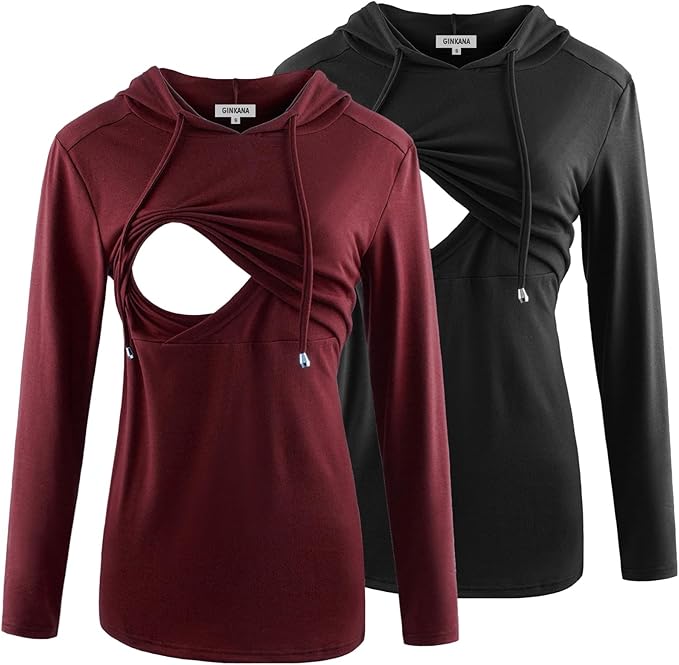 GINKANA Women's Nursing Hoodie Sweatshirt Long Sleeves Breastfeeding Maternity Tops Casual Clothes