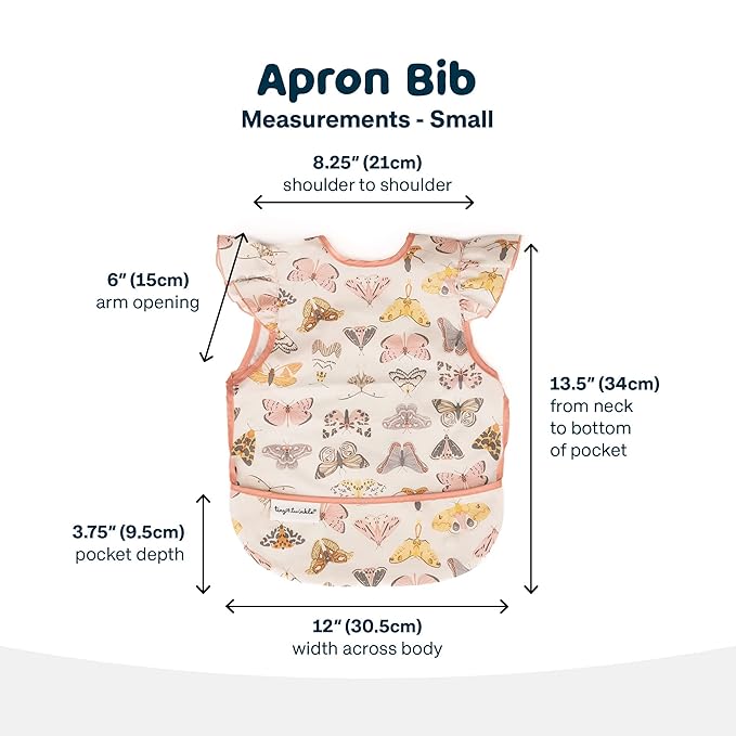 Tiny Twinkle Short Sleeve Apron Baby & Toddler Bib for Girls – Waterproof, Mess-Proof Bibs for Eating & Feeding, Machine Washable,Perfect Holiday Gift (Flutter, 6–24M)