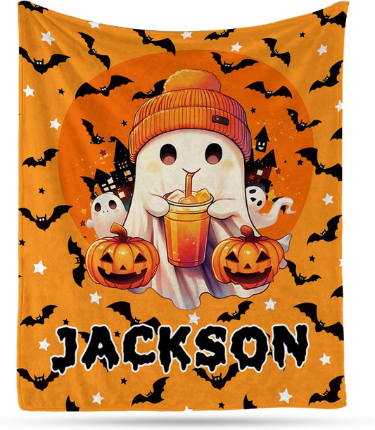 Ship Next Day, Custom Halloween Blanket - Printed in USA, Personalized Baby Blankets with Name, Gift for Kids Boys Girls, Unique Present for Birthday, Christmas, Halloween Bats Toddler Blanket