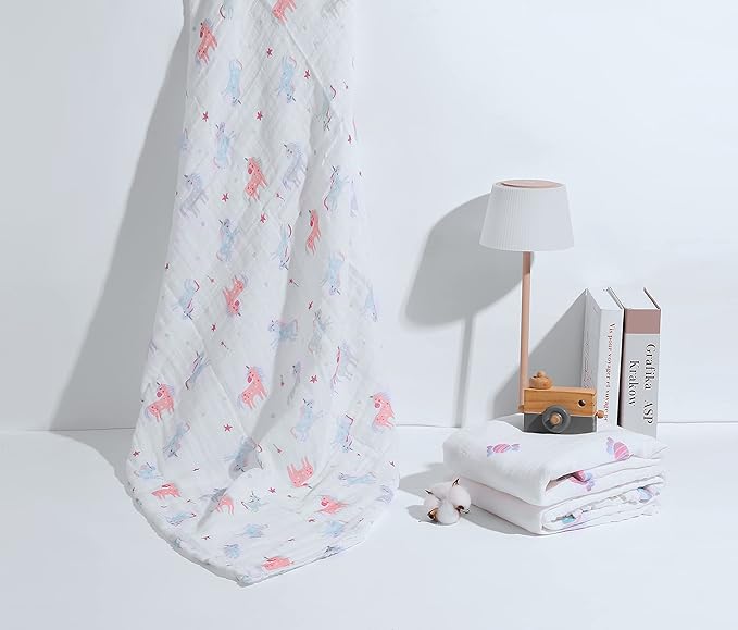 Muslin Baby Quilt 100% Cotton Newborn Blanket 47" X 47" 2 Layers Muslin Swaddle for Boy and Girl (Rainbow Series)