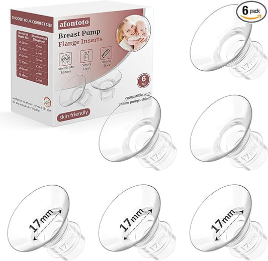 Flange Inserts 17mm for 24mm Flanges/Shields of Pumps, Softer Silicone Flange Insert Compatible with Momcozy/Spectra/eufy/Medela/TSRETE Breastpump, Replacement Pump Parts Flanges Sizing Kit, 6PCS-17mm