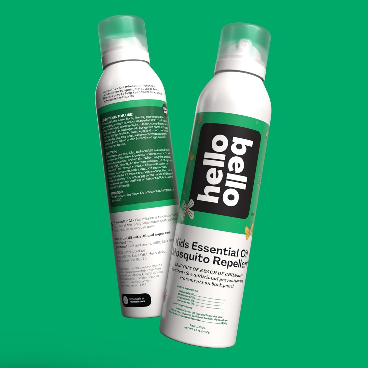 Hello Bello Mosquito Repellent Spray, with Natural Lemongrass, Cedarwood, Citronella, and Peppermint Oils, 5oz Can