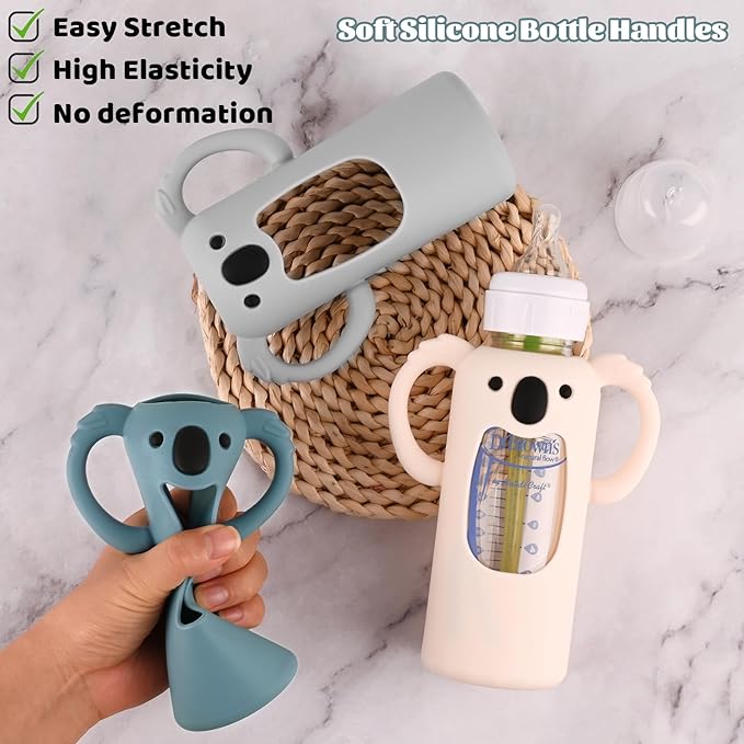 HUAKENER 3 Pack Silicone Sleeves with Handles for Dr Brown's Glass Baby Bottles 8 oz, Anti Breakage Baby Bottle Holder, Compatible with Dr. Brown's Natural Narrow Glass Baby Bottles
