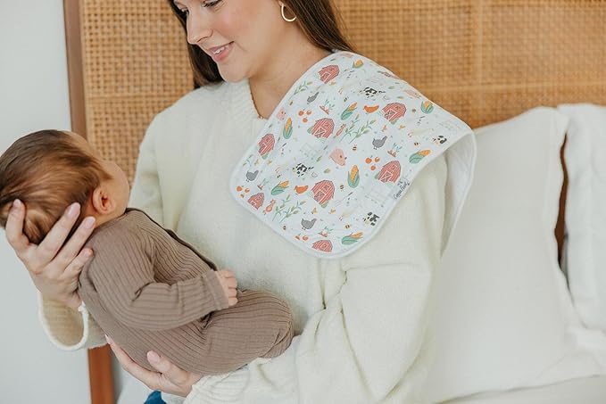 Copper Pearl Premium Baby Burp Cloths - 3-Pack Large Cotton Burp Cloths, Extra Soft Spit Up Rags with 3 Absorbent Layers, Perfect for Baby Boy and Baby Girl Gifts (21" x 10" Size, Farmstead Set)