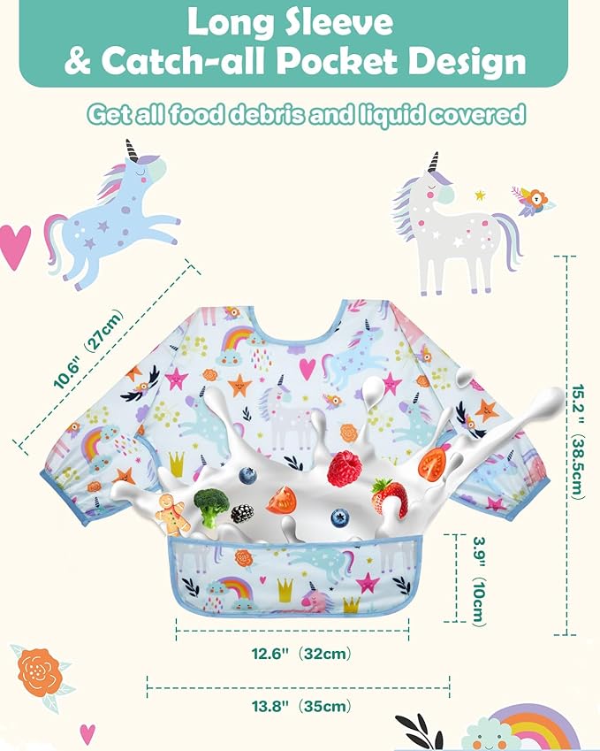 Lictin Long Sleeve Bibs 5 Pack - Baby Bibs, Waterproof Toddler Bibs, Baby Smock for Eating, Baby Bibs for Feeding Teething