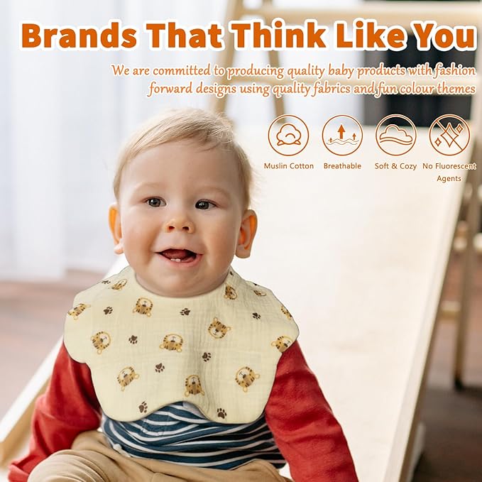 EllieHouse Baby Bibs for Girls Boys 8 Pack Muslin Drool Teeth Drooling Teething Bibs Muslin Cotton for Toddler Infant
