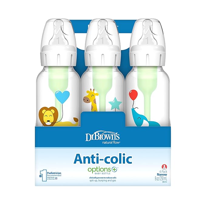 Dr. Brown’s Natural Flow® Anti-Colic Options+™ Narrow Baby Bottles 8 oz/250 mL, with Level 1 Slow Flow Nipple, 6 Pack, 0m+ Balloon Animals Gift Set