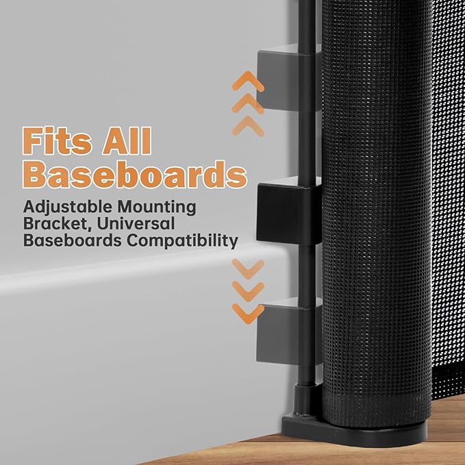 42" Extra Tall Retractable Baby Gates Dog Gate for Stairs, 55" Wide Mesh Baby Gate Pet Gate with Support Rods for The House, Child Safety Gates for Doorways, Hallways, Deck, Porch, Indoor, Outdoor