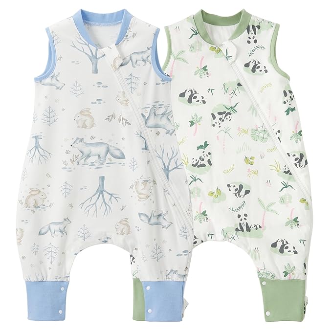 Duomiaomiao 2 Pack 0.5 TOG Toddler Sleep Sack 24-36 Months 100% Cotton Lightweight Baby Sleep Sack with Feet, Breathable Comfy Toddler Wearable Blanket