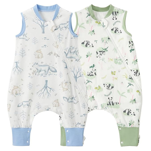 Duomiaomiao 2 Pack 0.5 TOG Toddler Sleep Sack 24-36 Months 100% Cotton Lightweight Baby Sleep Sack with Feet, Breathable Comfy Toddler Wearable Blanket