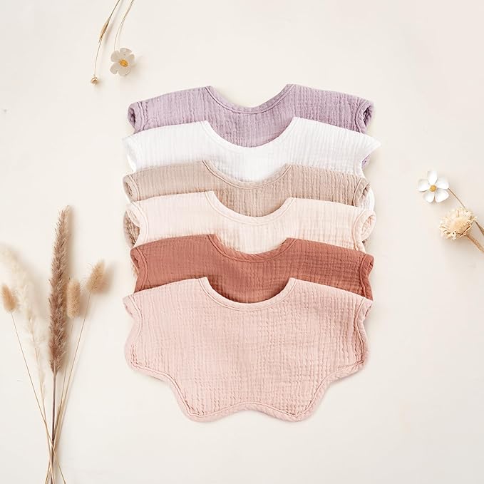 Konssy Muslin Baby Bibs 100% Cotton Absorbent Bandana Drool Bibs for Teething and Drooling, 6-Pack for Baby Boys & Girls