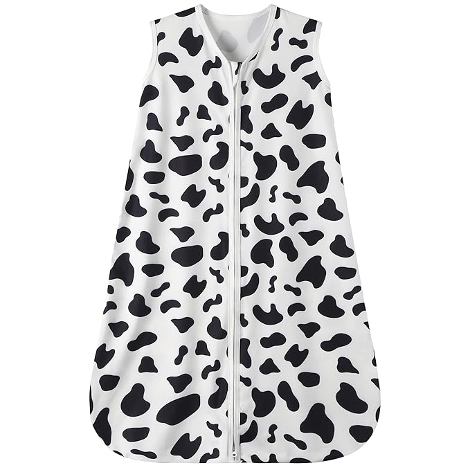 Baby Sleep Sack 0-6 Months Baby Wearable Blanket 100% Rayon Cotton 2-Way Zipper Toddler Sleeping Sack，Comfy Soft Lightweight TOG 0.3（Cow Print）