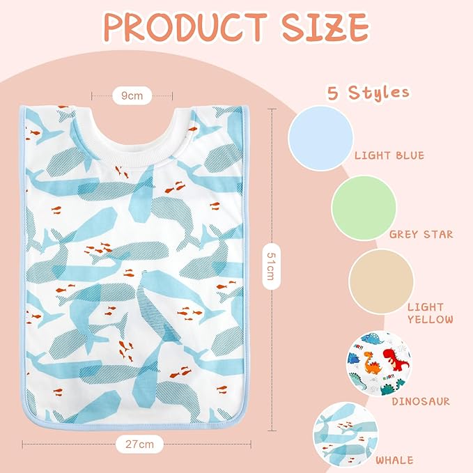 Newwiee 5 Pcs Large Towel Bib Toddler for Baby Toddler Cloth Bib Soft Pullover Baby Absorbent Full Coverage Drooling Feeding