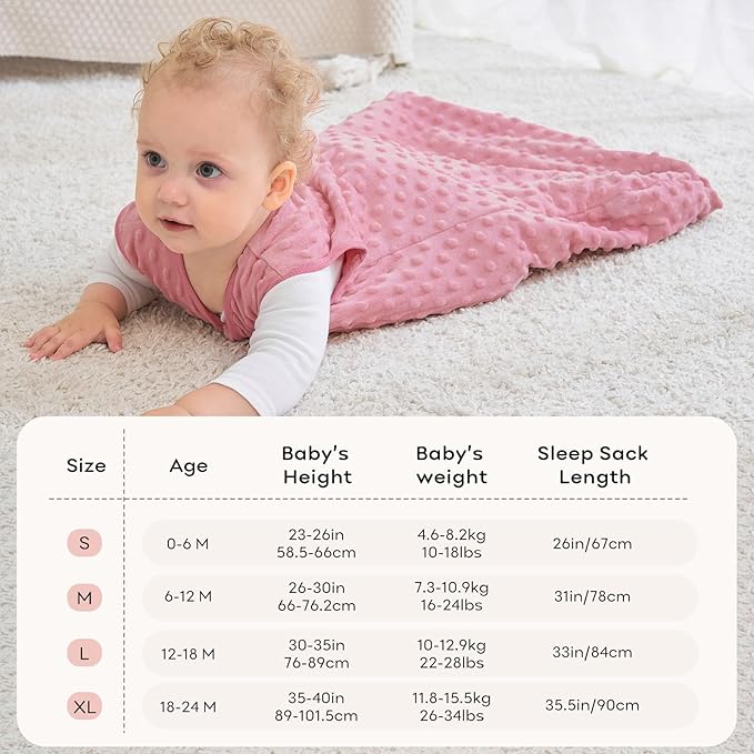 Fleece Baby Sleep Sack 0-6 Months with Plush Dots 1.5 Tog Baby Wearable Blanket with 2-Way Zipper Warm Sleeping Sack for Toddler Infant Newborn - Small, Pink
