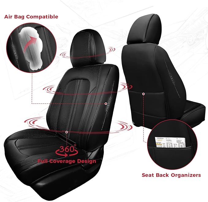 FREESOO Front Seats 2PCS Leather Car Seat Covers, Ultra Breathable Waterproof Seat Covers for Cars Trucks SUV, Carseat Protector Car Seat Cover Fit for Most Vehicles, Black