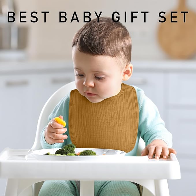 Muslin Baby Drool Bibs for Unisex Boys Girls, 6 Pack Soft Cotton Baby Bib for Teething Drooling, Essentials Shower Gift (6, Yellow)