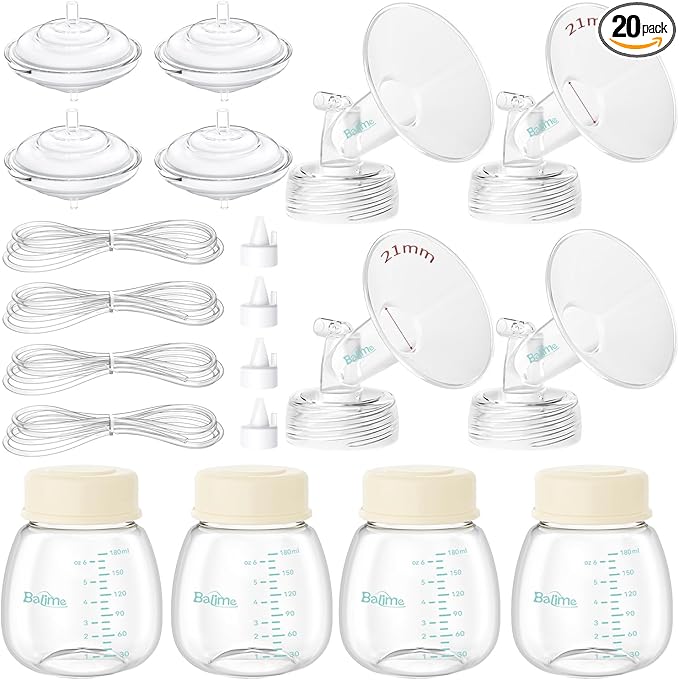 Breast Pump Parts Compatible with Spectra S1/S2/9 Plus, Not Original Accessories, 4 Set Replacements Include 21mm Flanges, Valves, Backflow Protectors (Duckbills Included), Tubings and Bottles
