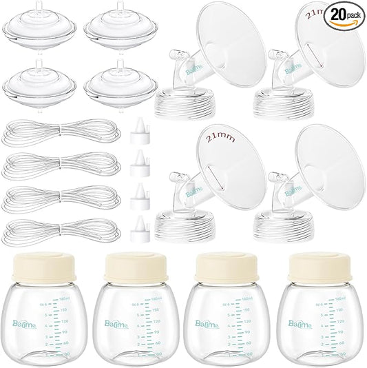 Breast Pump Parts Compatible with Spectra S1/S2/9 Plus, Not Original Accessories, 4 Set Replacements Include 21mm Flanges, Valves, Backflow Protectors (Duckbills Included), Tubings and Bottles