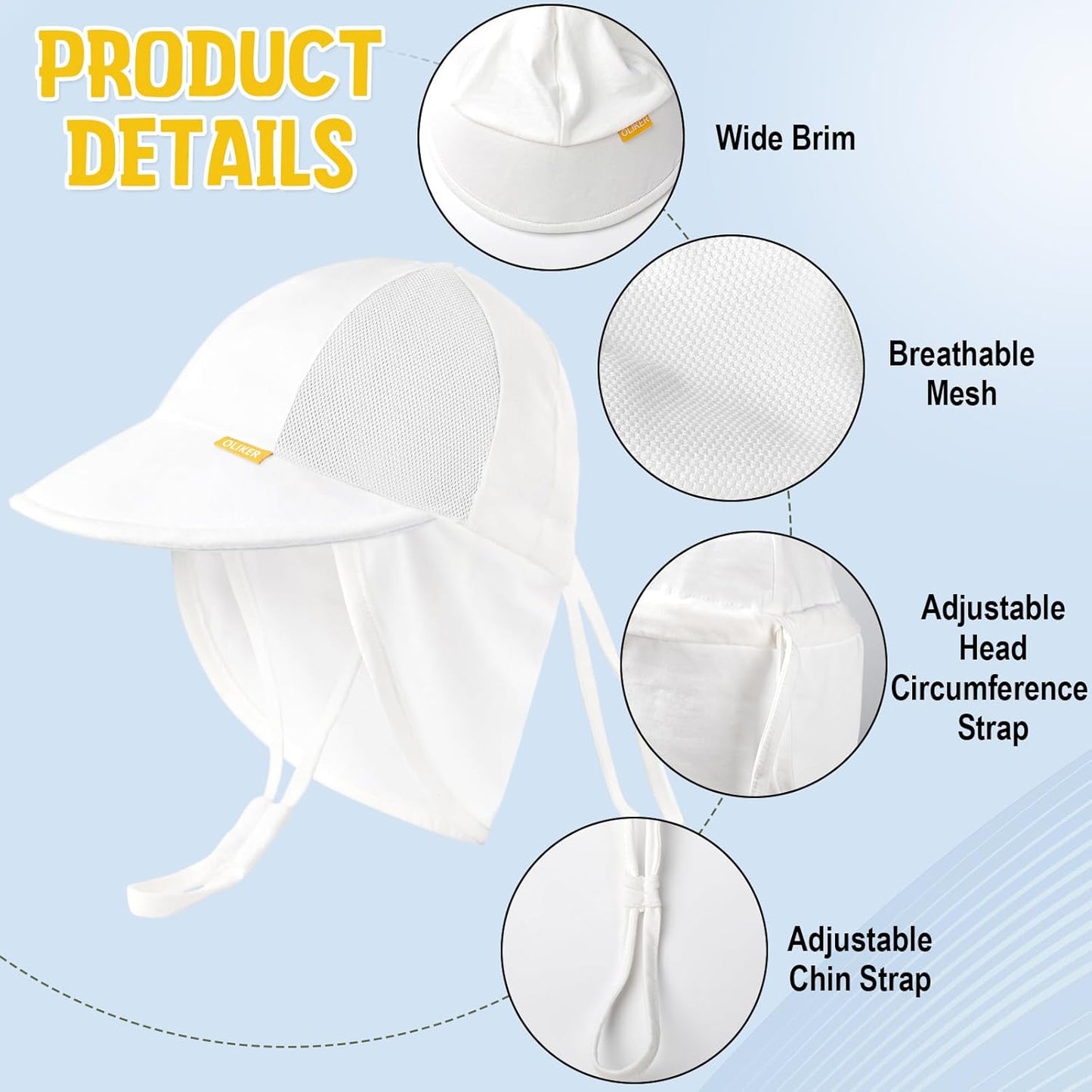 Baby Sun Hat with Breathable Mesh, UPF 50+ Cotton Adjusrtable Unisex Toddler Sun Hat for Summer Beach Swim