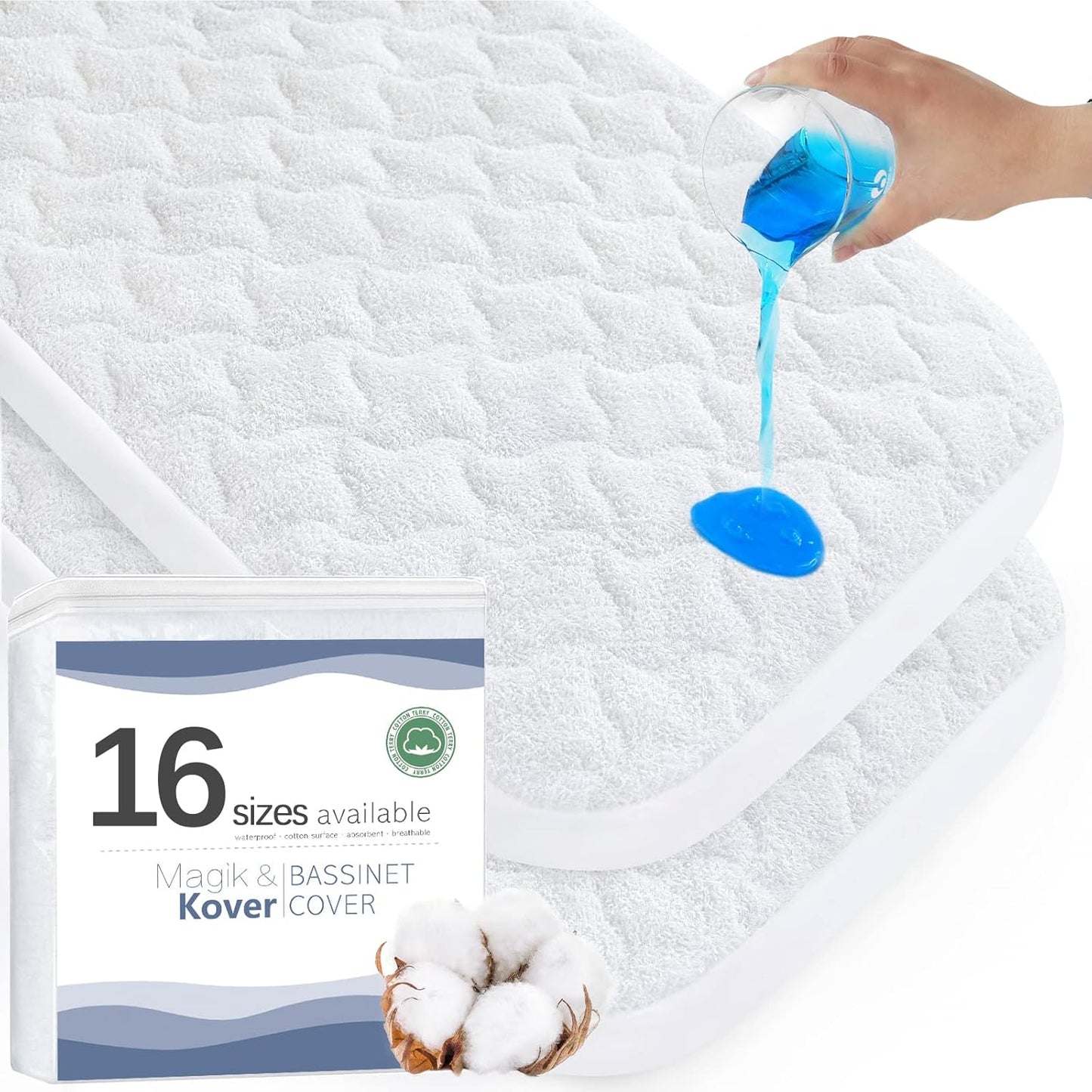 Waterproof Bassinet Mattress Pad Cover 28" x 23" - Fit for 4moms Breeze Plus Bassinet, 2 Pack Quilted Bedside Crib Mattress Protector, Cotton Terry Surface