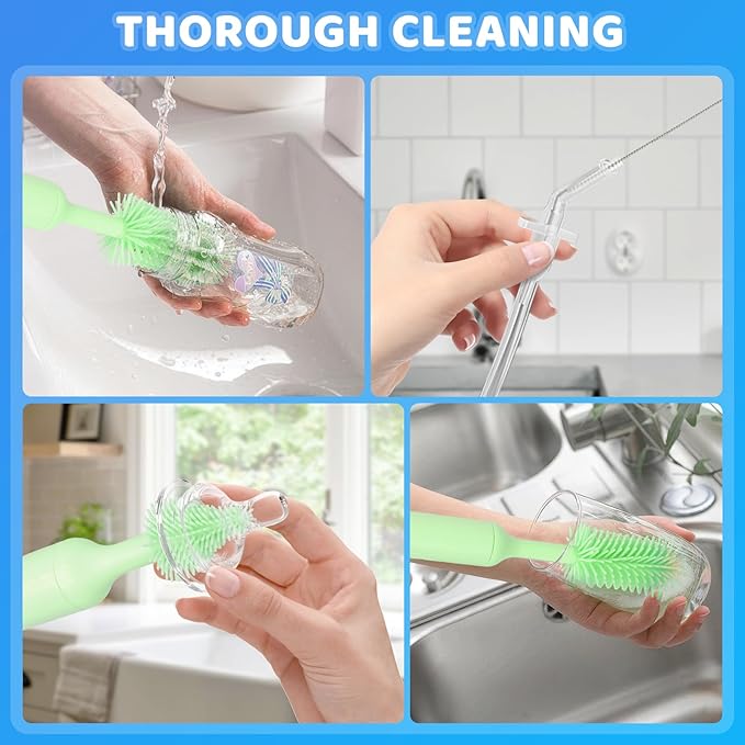 ULTRAFIRE Electric Bottle Brush, Baby Bottle Cleaner with Silicone Brush, Waterproof, 2 Modes & 360 Rotation, Green