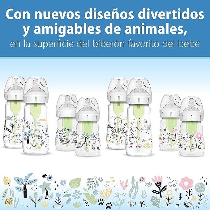 Dr. Brown’s Natural Flow® Anti-Colic Options+™ Wide-Neck Baby Bottle Designer Edition Bottles, Ocean Decos, 9 oz/270 mL, Level 1 Nipple, 2-Pack, 0m+