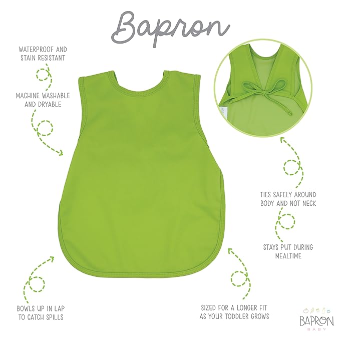BapronBaby Ribbit Bapron - No Neck Tie Safer Bib for Baby & Toddler - Soft Waterproof Stain Resistant - Machine Washable - Sz Preschool 3-5yrs