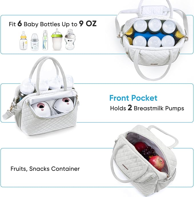 Breastmilk Cooler Travel Bag with 2pcs Wipes Dispensers and Ice Pack - Baby Bottle Cooler for 6 Bottles Up to 9 Ounce