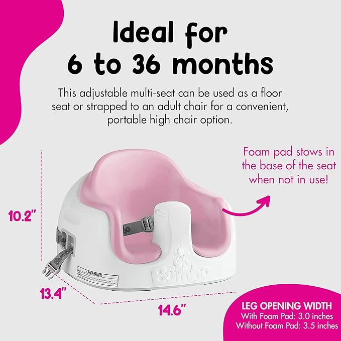 Bumbo 3-in-1 Multi-Seat for 6 to 36 Months, Travel Baby Feeding & Play Floor Seat, All-in-One Portable Booster with Tray & Toddler High Chair, Cradle Pink