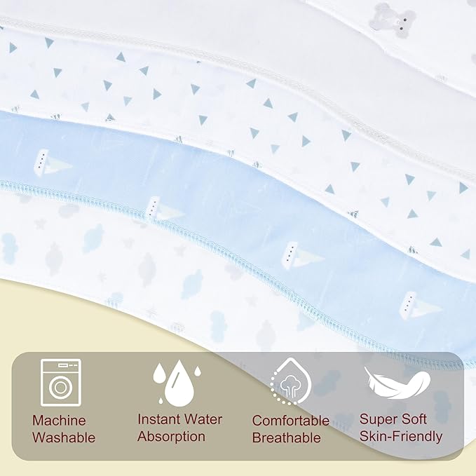 2-in-1 Burp Cloths and Baby Bibs - 6 Pack Large Super Absorbent Soft Cotton Burping Cloths for Spit Up, 3 Layers Thick Baby Burp Rags for Girls & Boys