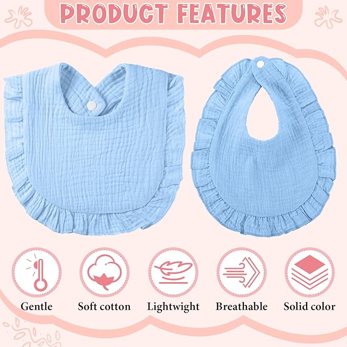 Kenning 18 Pcs Muslin Drool Baby Bibs Baby Girl Ruffle Bibs Absorbent Cotton with Snap Button for Boys Girls