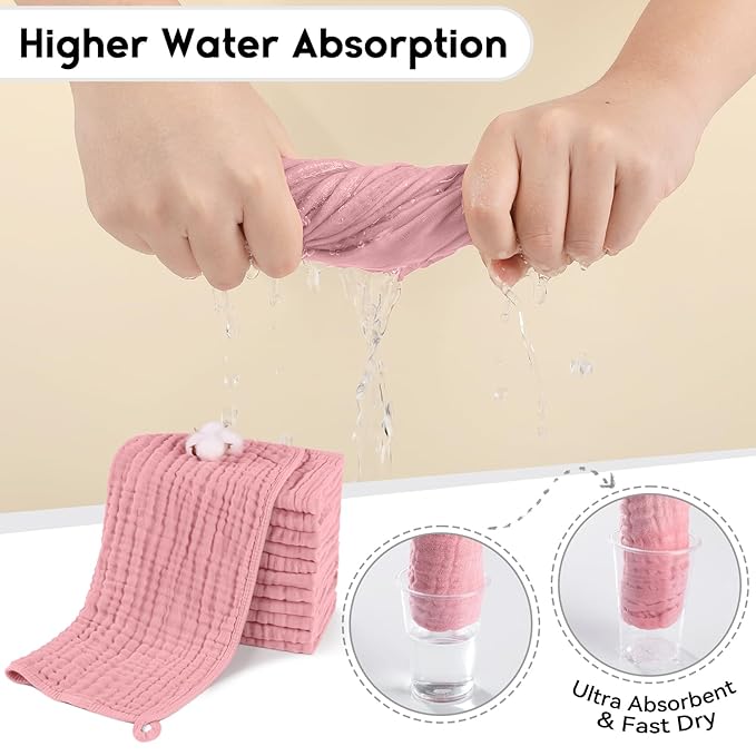 Muslin Burp Cloths for Baby 100% Cotton Burping Cloths for Boys Girls Large 20''X10'' Extra Soft and Absorbent 12 Pack - Bean Paste