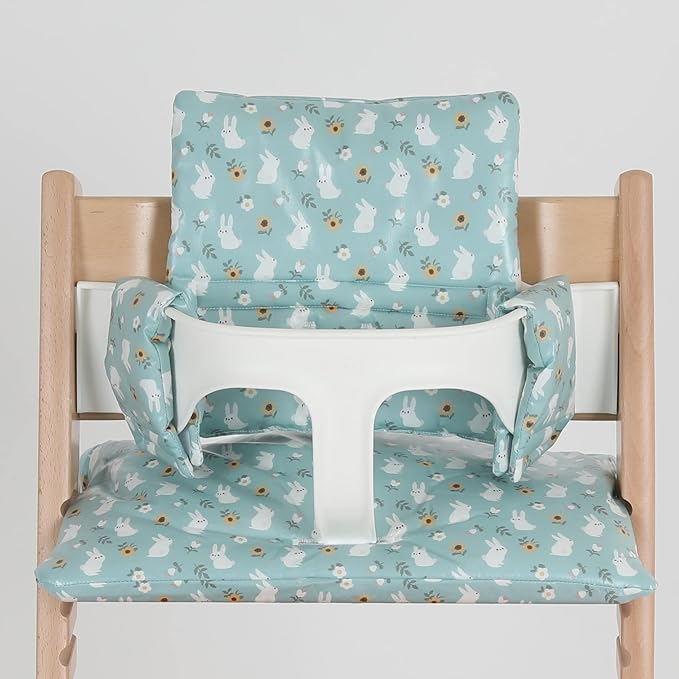 Waterproof & Compatible Stokke Tripp Trapp Cushion Set for Newborn Baby - Easy to Clean Stokke Tripp Trapp Newborn Set - 100% Cotton Stokke High Chair Cushion Set (Mint Bunny / 49.5 Counts)