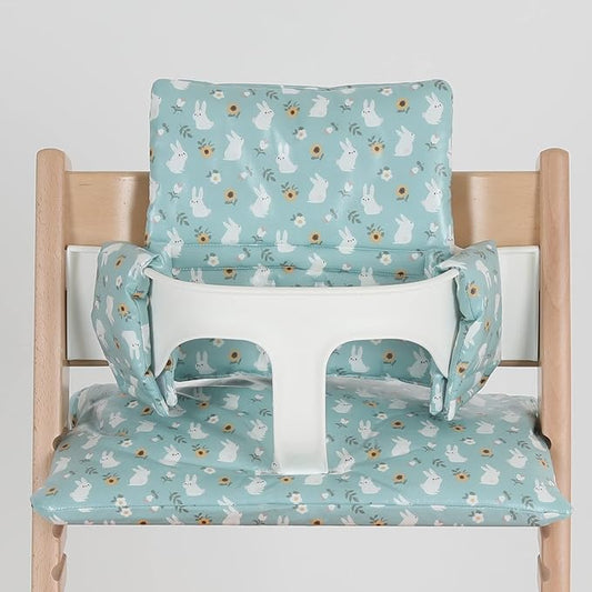 Waterproof & Compatible Stokke Tripp Trapp Cushion Set for Newborn Baby - Easy to Clean Stokke Tripp Trapp Newborn Set - 100% Cotton Stokke High Chair Cushion Set (Mint Bunny / 49.5 Counts)