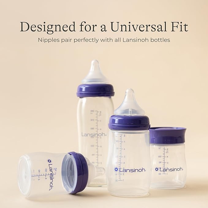 Lansinoh Anti-Colic Baby Bottle for Breastfeeding Babies, 5 Ounces, 1 Count, Includes 1 Slow Flow Nipple, Size S and Stackable Lid
