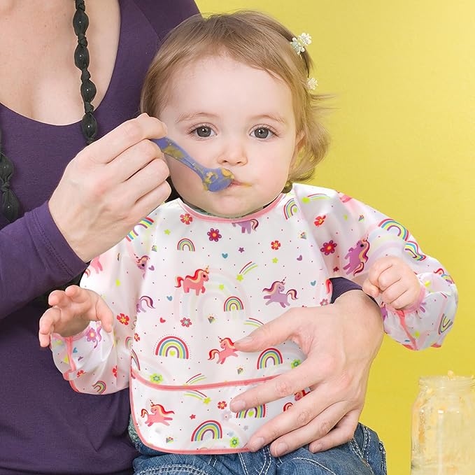 Accmor 5 Pack Long Sleeve Bibs, Baby Smock Waterproof Sleeved Bib Smock for Baby Toddler 6-36 Months