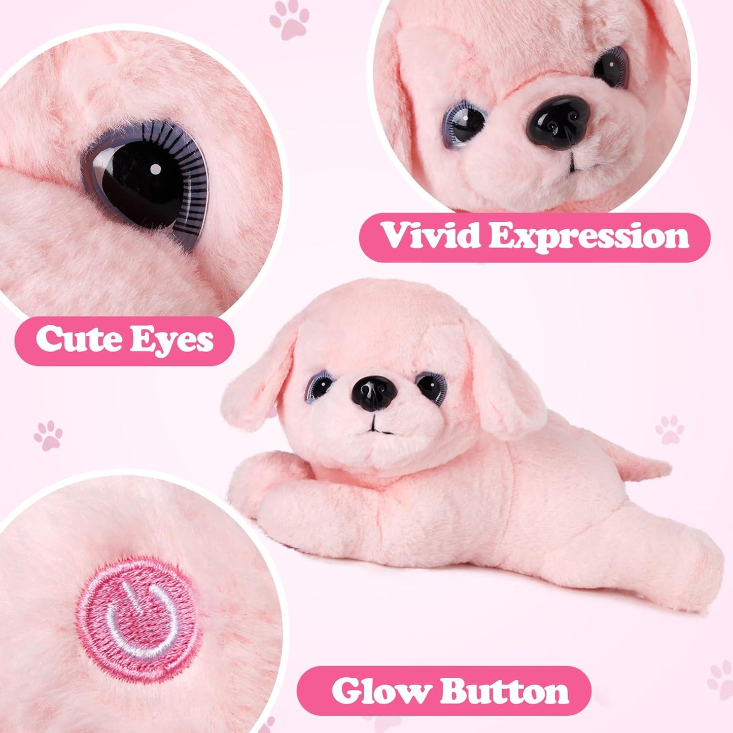 Glow Guards 15'' Pink Light up Musical Puppy Dog Stuffed Animal Soft Plush LED Night Lights Glow Bedtime Pal Birthday Children's Day Gifts for Toddler Kids