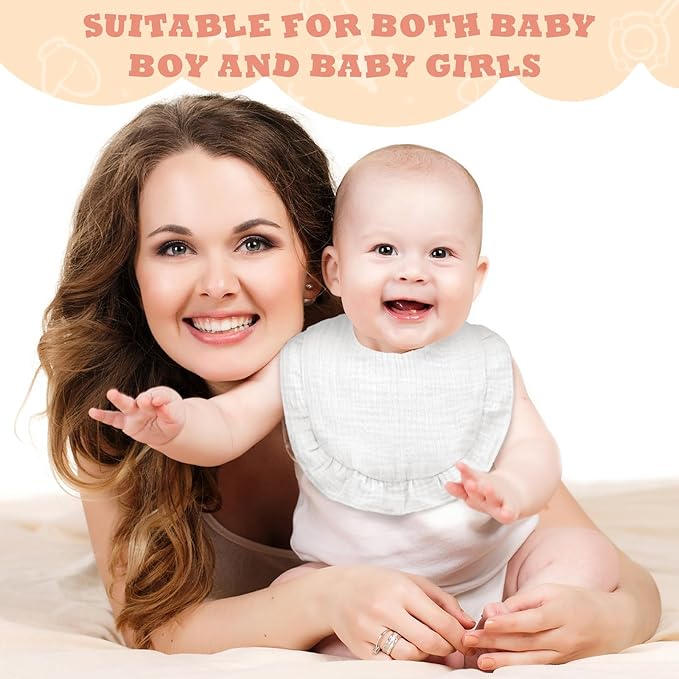 Seematn 10 Pcs Baby Muslin Bibs Drool Bibs Bandana Ruffle Soft Cotton for Newborn Baby Infants Girl Teething Toddlers Boy(Pink, White)