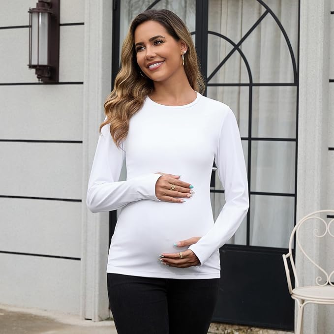 GINKANA Maternity Workout Tops Long Sleeve Pregnancy Yoga Shirts for Pregnant Women Thumb Holes Mama Clothes