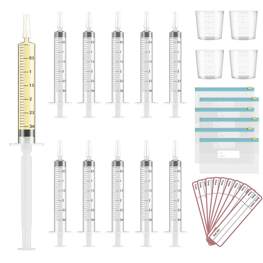 60 Sets 3Ml Colostrum Collector Kit Include 60 3ml No Needle Sterile Syringes with Cap, 4 Measuring Cup, 6 Zip-lock Storage Bags, 60 Labels for Breast Milk Collector