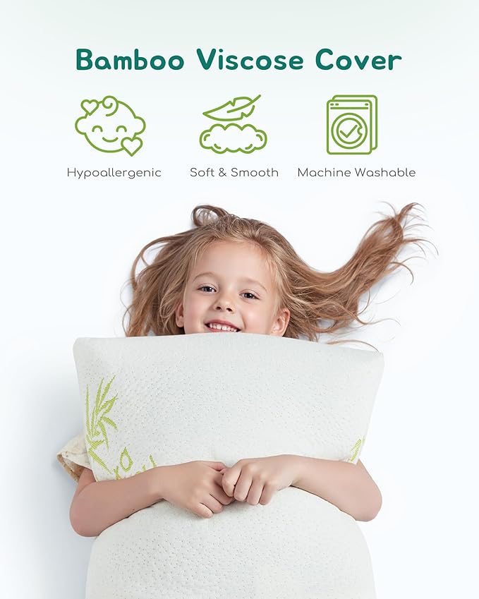 Toddler Pillow, Adjustable Memory Foam Small Pillow for Toddler 2 Years & Above, 13” x 18” Mini Size for Kid Sleeping, Napping or Traveling, Washable No Zipper Pillowcase, Green