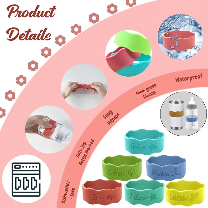 Personalized Baby Bottle Labels for Daycare Custom Water Bottle Name Bands Customized Engraved Silicone Baby Reusable Bottle Straps Labels for Cups School-Silicone Blue