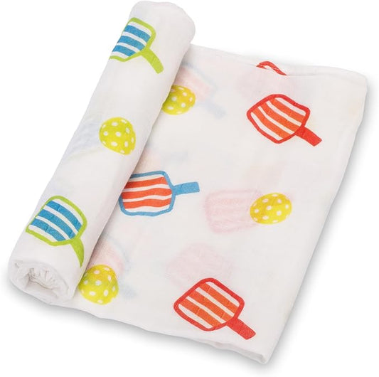 LollyBanks Swaddle Blanket, 100% Cotton Baby Blanket, Soft Muslin Swaddle Blankets 47 x 47 Inches, Nursery Swaddling Blankets for Boys and Girls, Baby Essentials, Registry (Pickleball Print)