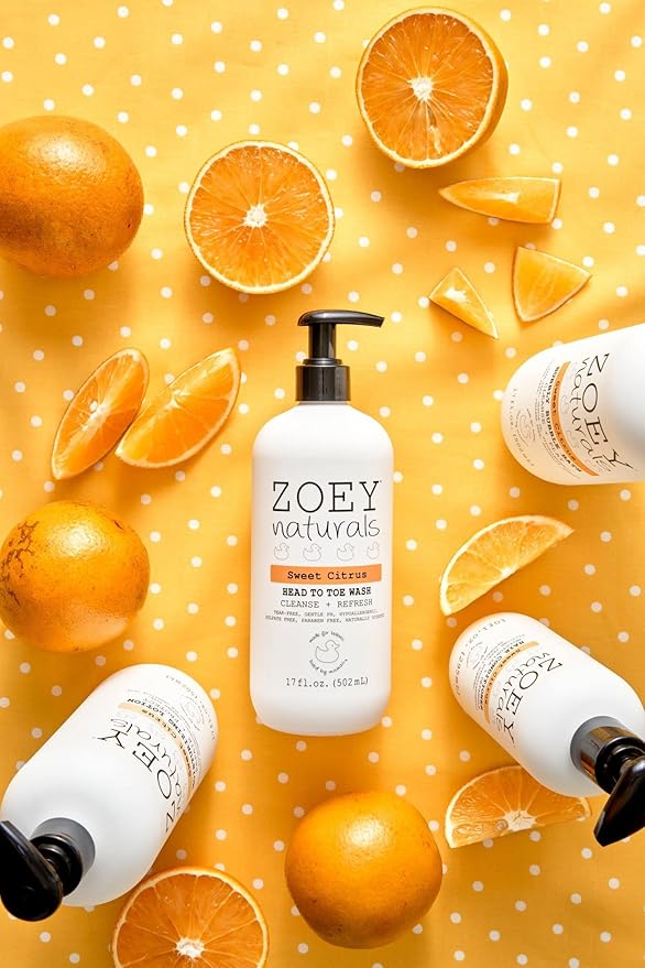 Zoey Naturals Sweet Citrus Baby Wash & Shampoo, Made For Sensitive Skin, Tear-free, Paraben-Free, All Natural, Made in the USA