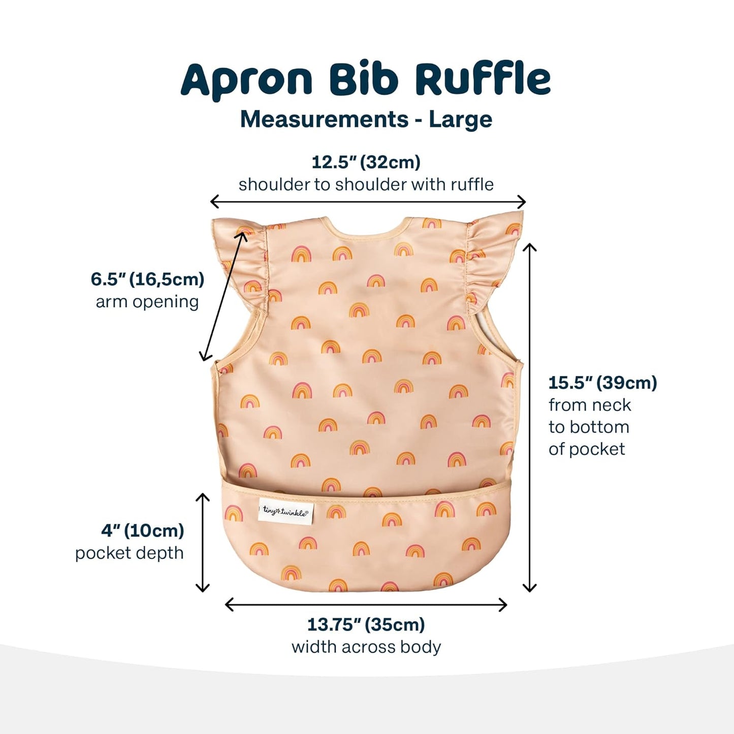 Tiny Twinkle Mess Proof Baby Bib - Waterproof & Lightweight Baby-Led Weaning Apron | 100% Recycled Polyester, Easy Clean & Machine Washable (Boho Rainbow, Large 2-4 Years)
