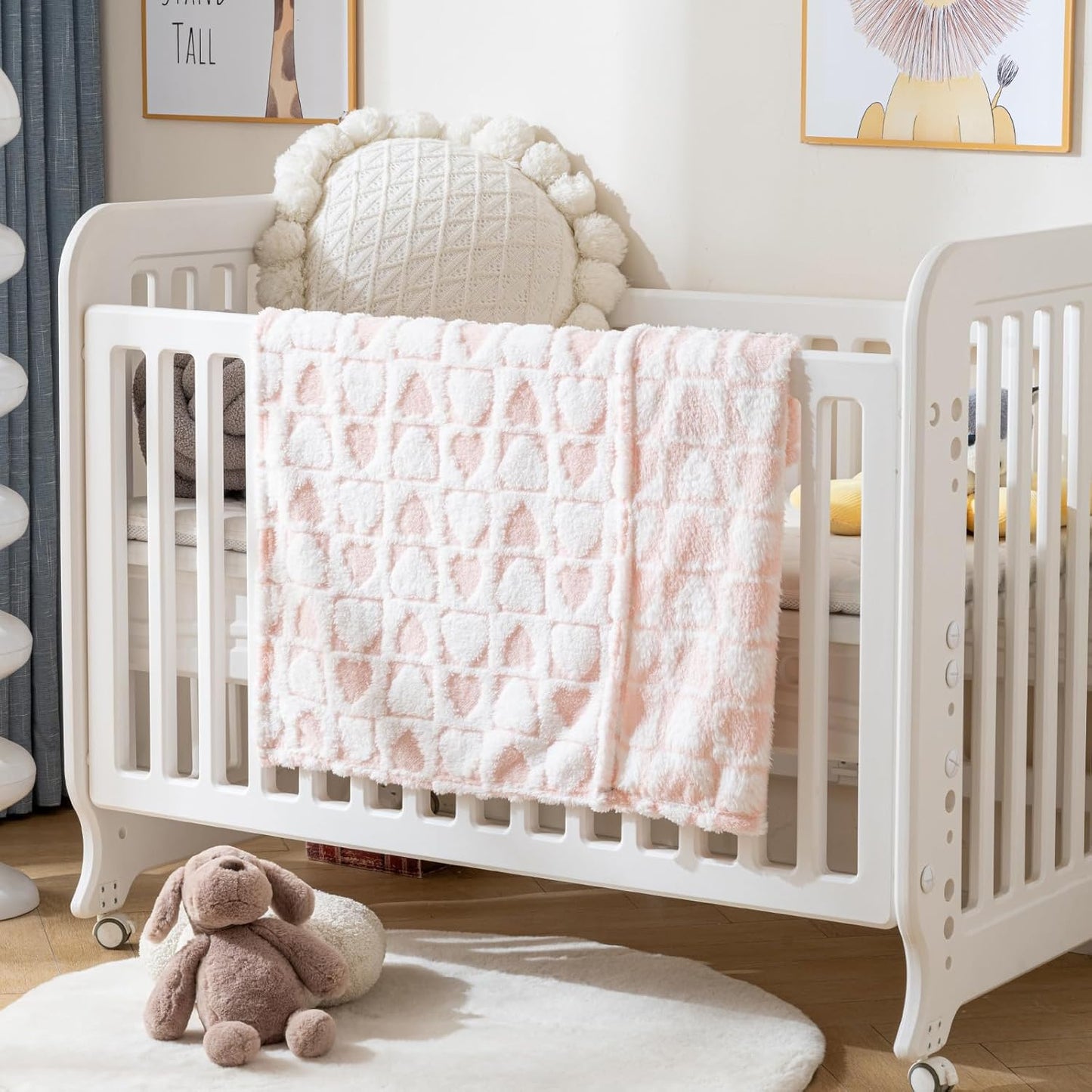 Fleece Baby Blanket for Girls 3D Checkerboard Design, Warm Cozy and Fluffy Infant Newborn Toddler Small Receiving Blankets for Crib Stroller, 30x40 Inches, LightPink