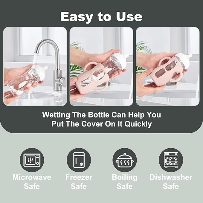 3PCS Philips Avent Glass Bottle Silicone Sleeves with Handles, Compatible with Philips Avent Glass Bottles 4 oz, Suitable for Avent Baby Bottles 4 oz, and Easy to Clean