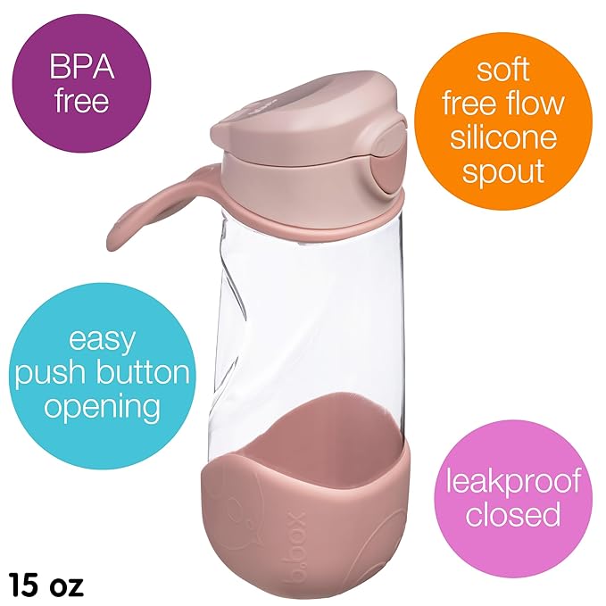 b.box 15 oz Sport Spout Kids Water Bottle for School, Sports, Travel, Daycare. Leakproof, Spill Proof, Dishwasher Safe. Easy Grip Triangle Shape, Durable Tritan Material. BPA Free.