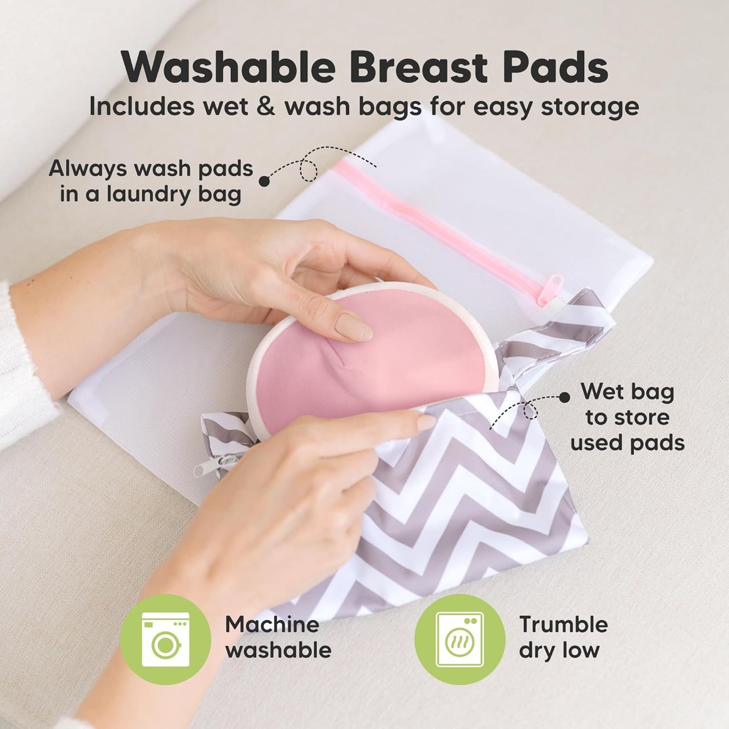 Organic Nursing Pads - 14 Washable Viscose Derived from Bamboo Breastfeeding Pads, Wash Bag, Reusable Breast Pads for Breastfeeding, Nipple Pads for Breastfeeding Essentials(Pastel Touch, L 4.8")