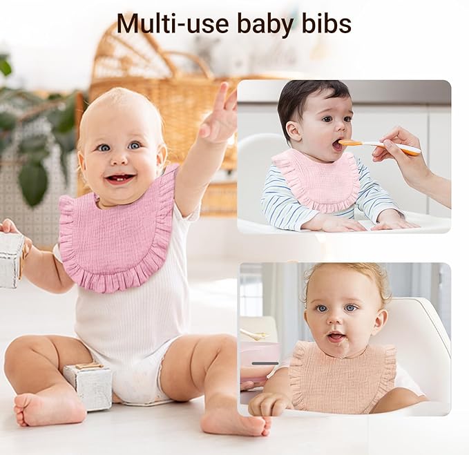 Baby Muslin Bibs,6 Pcs Drool Bandana Bibs for Baby Girl Drooling and Teething,Soft and Absorbent Cotton for Newborn